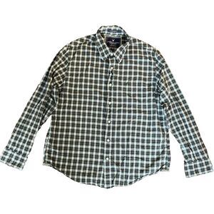 American Eagle Shirt Mens XXL Button Down Vintage Fit Green Blue Plaid Long